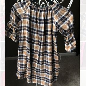 Girls Fall Thanksgiving brown plaid flannel dress